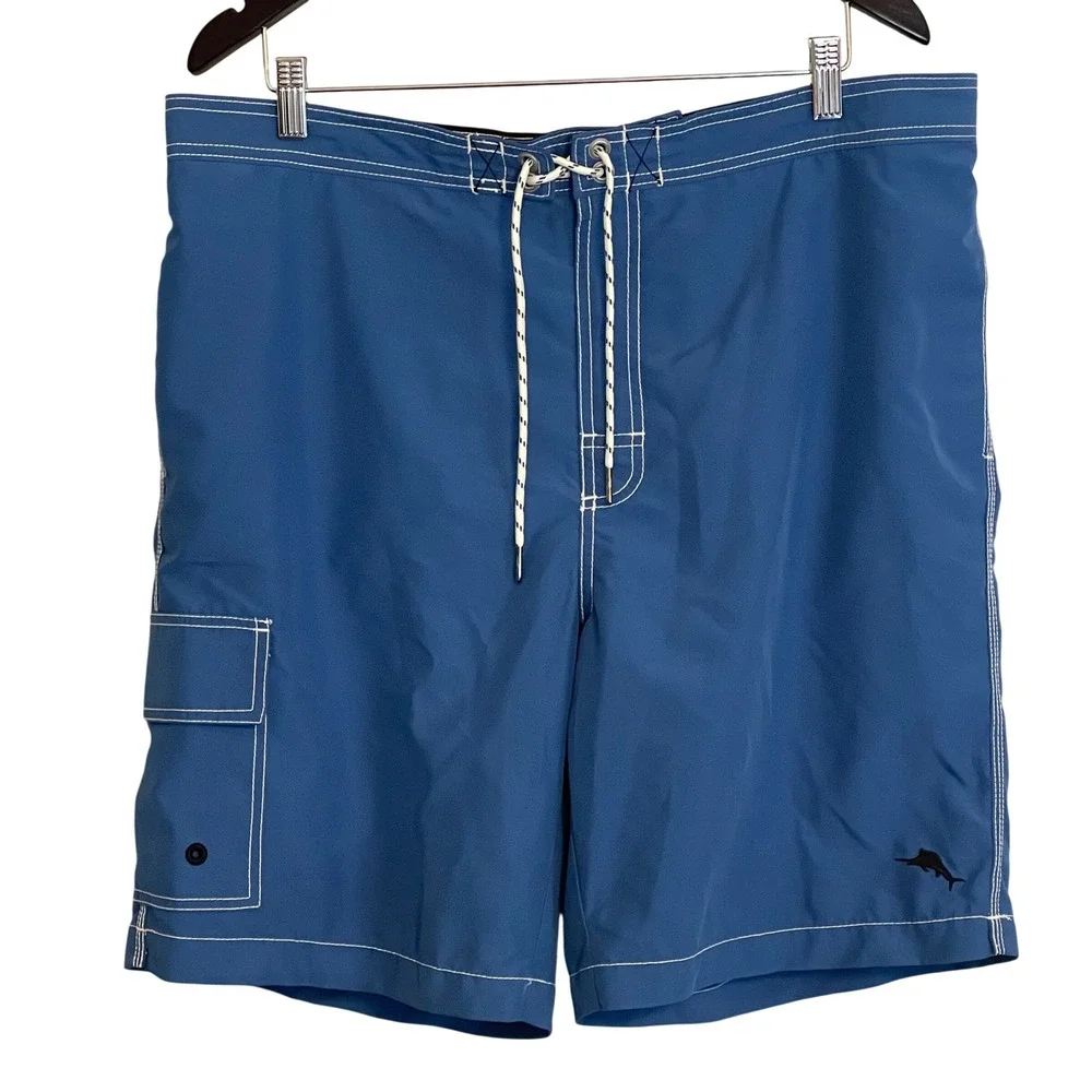 Tommy Bahama Relax Mens XL‎ Blue Board Shorts Swim Trunks Cargo Pocket Marlin